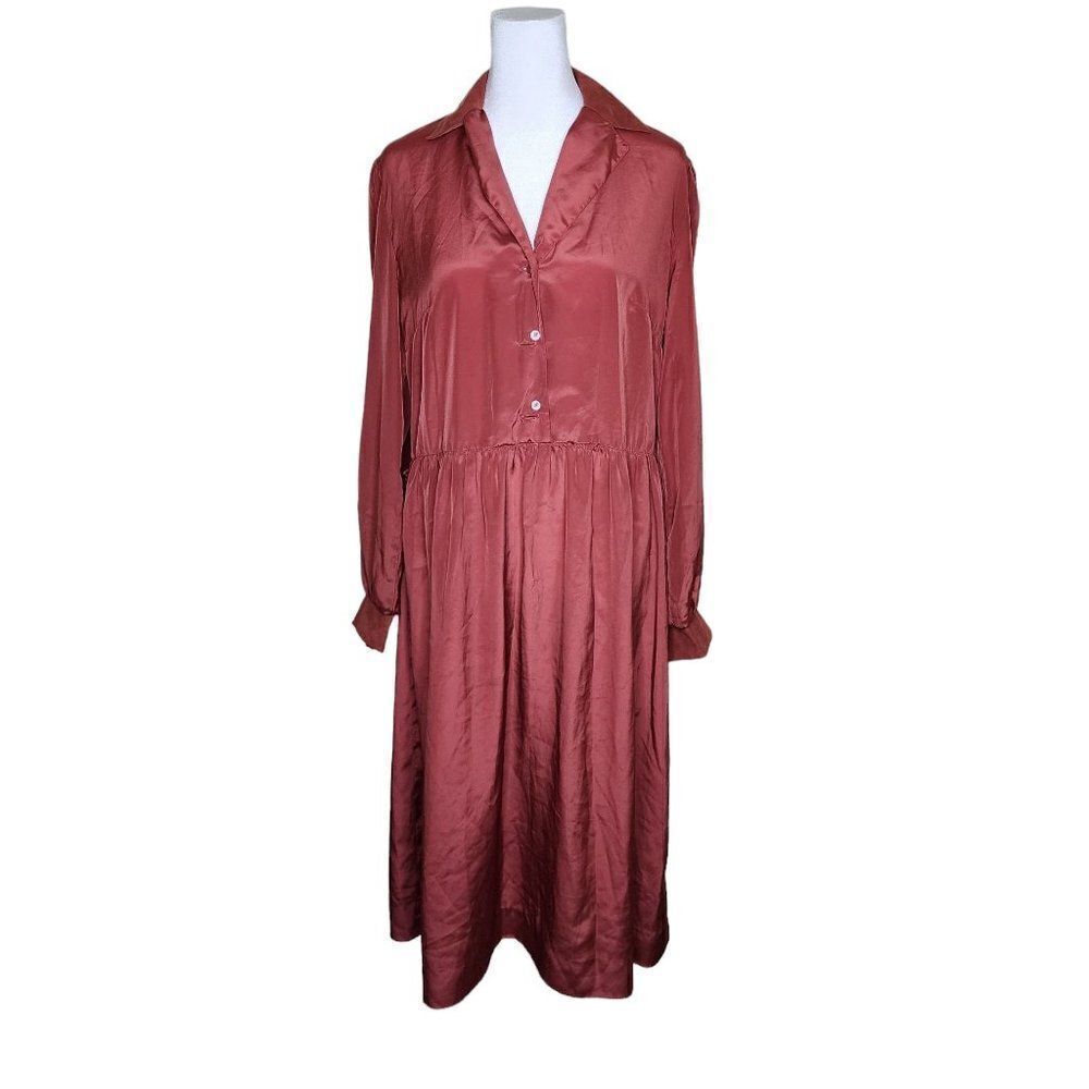 Vintage 70s Adolph Schumann Lilli Ann Secretary Dress Womens Size XL Rust Brown